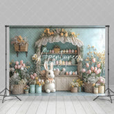 Aperturee - Aperturee Blue Wall Wood Egg Shelf Floral Bunny Easter Backdrop
